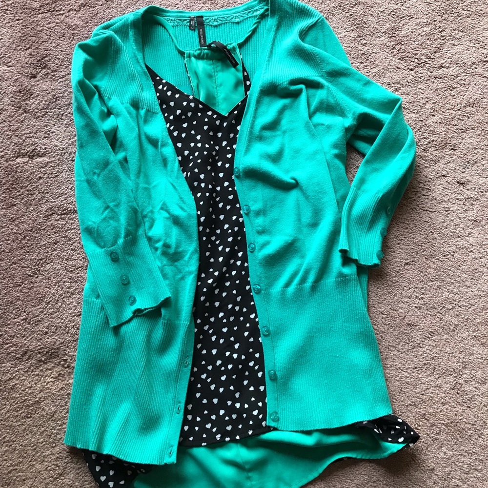 BOTH! Teal cardigan with a reversible tank top
